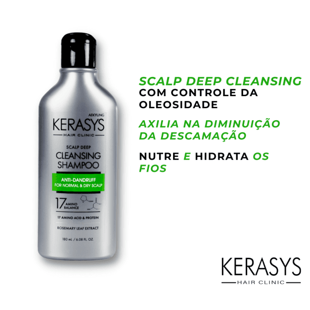 Kerasys Scalp Clinic Deep Cleansing Shampoo 180ml (Para Couro Cabeludo Normal a Seco) - imagem 2